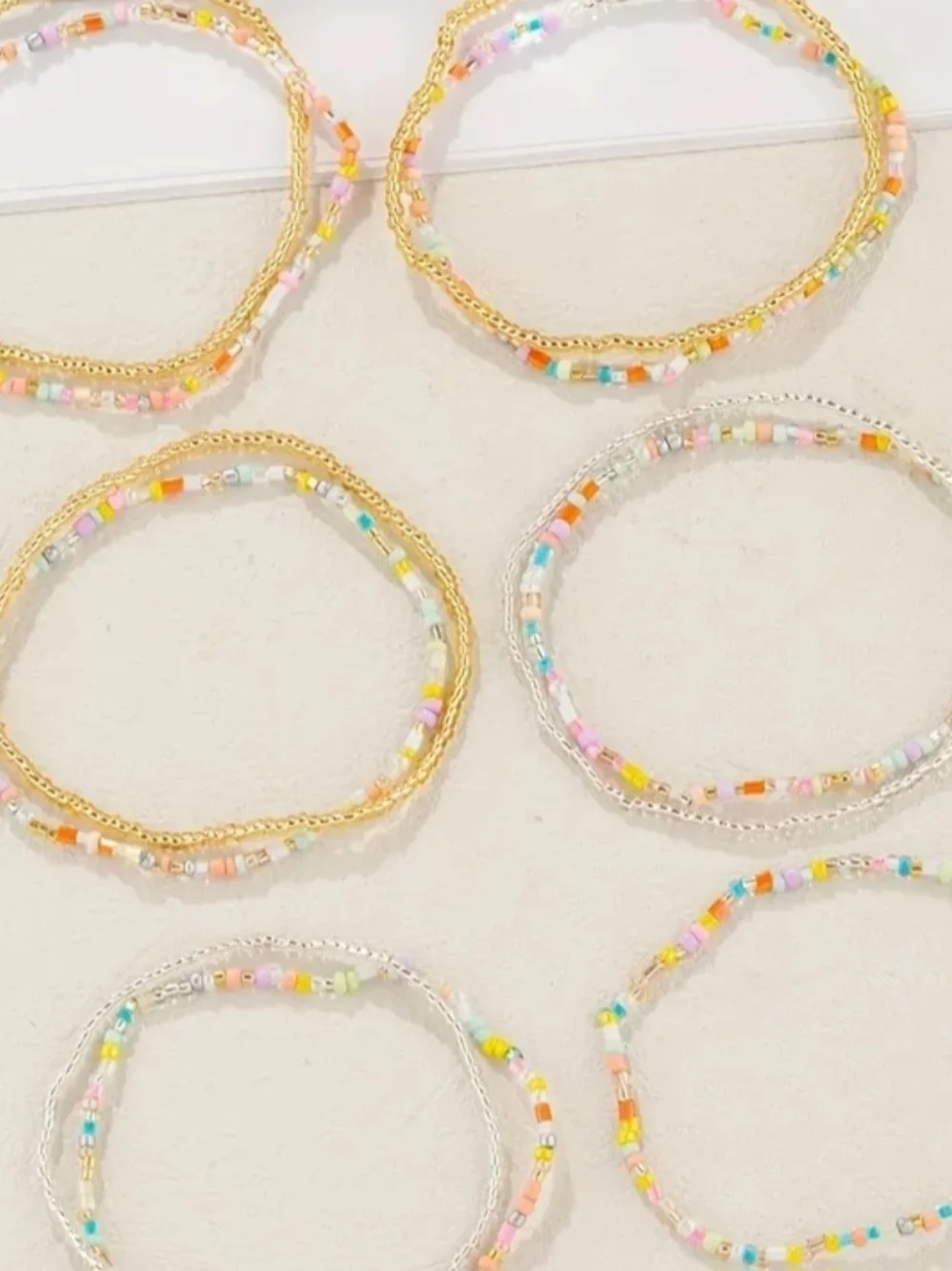 11 Pcs Set Trendy Gold Multicolor Glass Beaded Bracelets NIP.